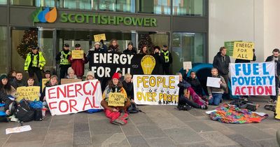 Glasgow campaigners rallying outside Scottish Power demanding action on fuel poverty