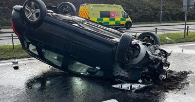 Car overturns in crash that closed Nottinghamshire bypass
