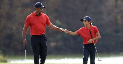 Tiger Woods gives advice to son Charlie as he pays special compliment to Rory McIlroy