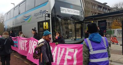 Bristol Airport bus blockade in protest over state of bus services in the city