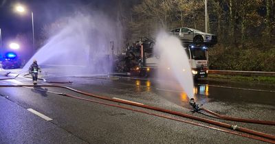 M1 reopen hours after car transporter carrying vehicles bursts into flames
