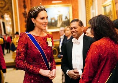 Kate sparkles in scarlet Jenny Packham dress and Princess Margaret’s Lotus Flower Tiara amid wait for Harry and Meghan’s Netflix show