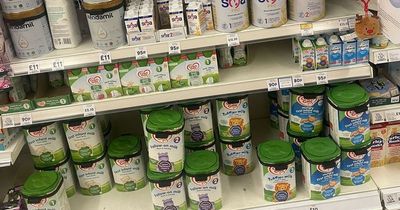 Security tags added to tins of babyfood in supermarket