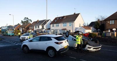 Car flipped onto roof after crash