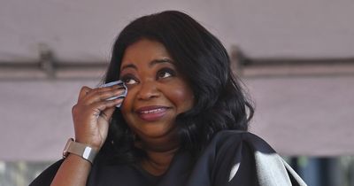 Actress Octavia Spencer cries as she receives a star on the Hollywood Walk of Fame