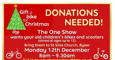 BBC's The One Show's asking people to donate a bike for Christmas in Newcastle on Monday