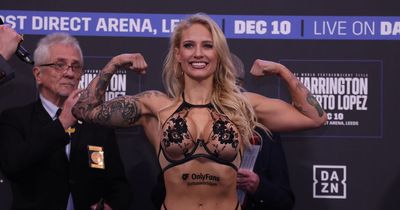 Scantily clad Ebanie Bridges shocks in see through lingerie at boxing weigh-in