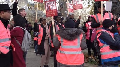 Watch: Thousands of striking Royal Mail workers stage rally near Parliament