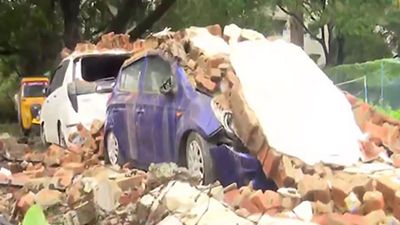 Cyclone Mandous: Wall Collapses Causing Severe Damage to Vehicles In Chennai Due To Heavy Rain