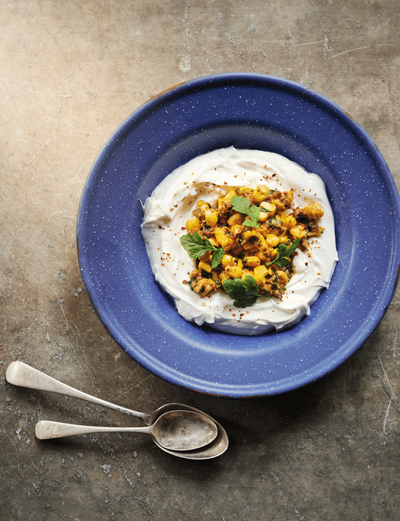 Moro’s recipes for sweetcorn and labneh dip, and spiced potted shrimp