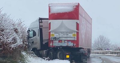 Lorry jackknifes amid arctic weather conditions as cops close busy Scots road