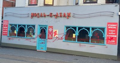 Graffiti sprayed across long established Nottingham Indian restaurant Mogal-E-Azam