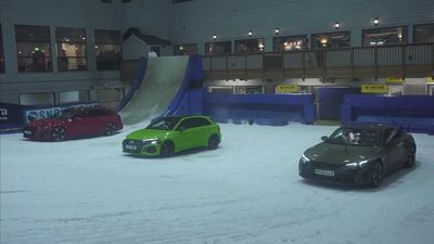 Audi RS E-Tron GT Drag Races RS3, RS6 Up A Snowy Indoor Ski Slope