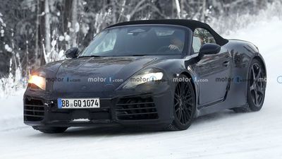 2025 Porsche 718 Boxster EV Spied In The Cold Pretending To Have Exhaust Tip