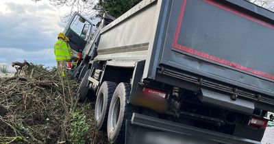 Ice causes lorry to skid off Dublin road leaving driver pinned to seat