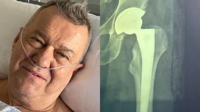 Jimmy Barnes back on his feet after back and hip surgery but says he'll be in hospital 'for a while'