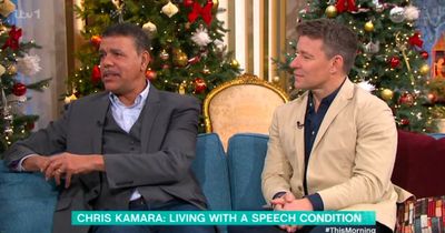 Chris Kamara supported by Ben Shephard as he appears on ITV amid speech condition