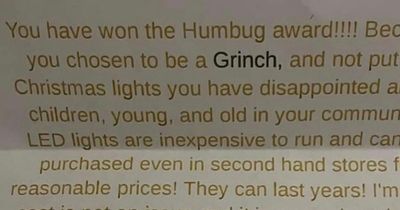 Neighbour blasted for sending rude letter to 'Grinch' resident over Christmas lights