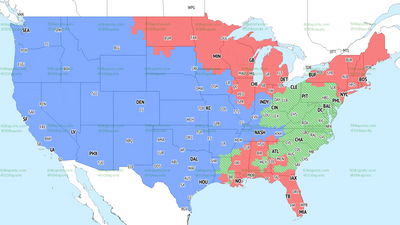 TV broadcast map for Panthers vs. Steelers in Week 15