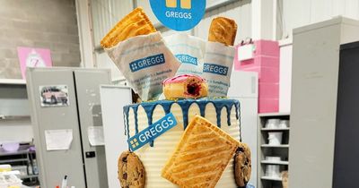 Greggs obsessed couple thrilled with wedding cake covered in sausage rolls and doughnuts