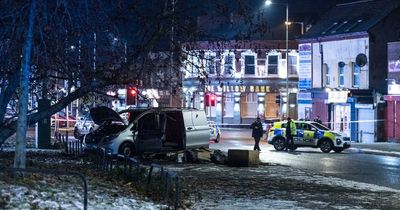 Mercedes van sealed off after being found on fire in road