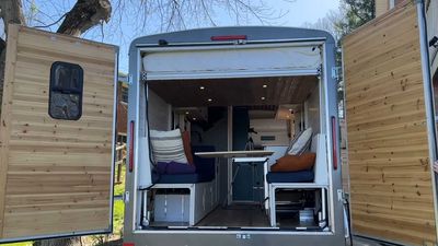 Cargo Trailer Camper Conversion Has A Queen Bed, Full Bathroom