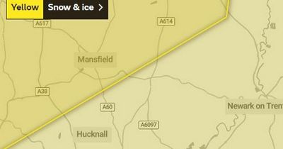 Map shows 'snow and ice' weather warning for Nottinghamshire