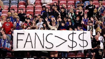 Fans protest during A-League Men match in Newcastle as grand final fallout continues