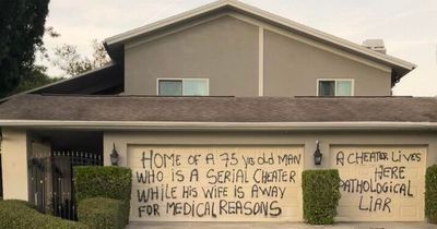 'Serial cheater', 75, shamed by garage door graffiti while wife lay in hospital