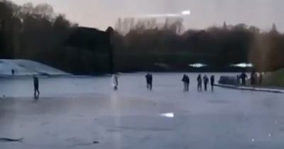 Horrifying video shows 10 people sliding on frozen lake days after Solihull tragedy