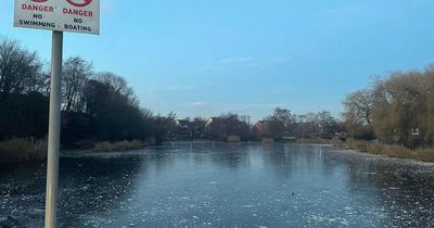 Warning after group of schoolchildren spotted skating on icy lake in Salford