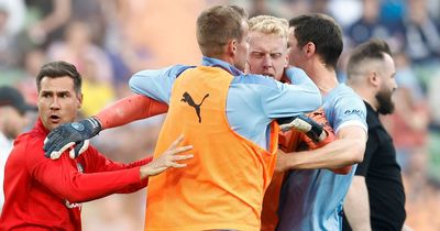 Former Nottingham Forest defender caught up in chaos as goalkeeper hit in face with metal bin