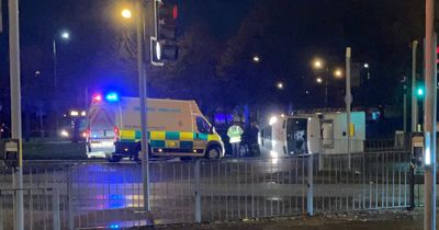 Tesco van tipped over after crash on East Lancs road