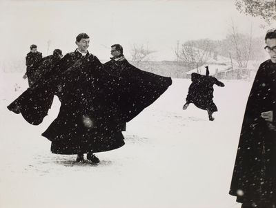 The big picture: trainee priests having a ball in the snow