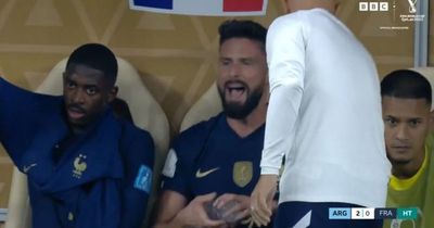 France star Olivier Giroud angrily launches water bottle and kicks dugout after first-half substitution in World Cup final
