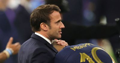 Kylian Mbappe consoled by French president Emmanuel Macron after World Cup loss