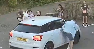 Terrifying moment man crashes Audi into crowd of pub drinkers
