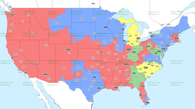 TV broadcast map for Panthers vs. Lions in Week 16