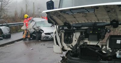 Casualty rushed to hospital after crash between small car and HGV on main road
