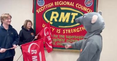 Glasgow union boss dressed as 'giant rat' thanks workers for strike support