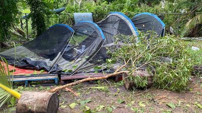 Ex-Tropical Cyclone Ellie flattens dozens of tents, displacing more than 30 homeless residents in Peppimenarti