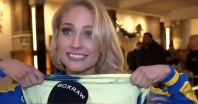 Ebanie Bridges lifts up Leeds United shirt mid-interview to reveal her boobs as presenter left stunned