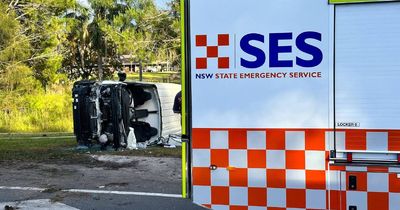 Emergency services cut driver out of vehicle after van hit power pole and flipped