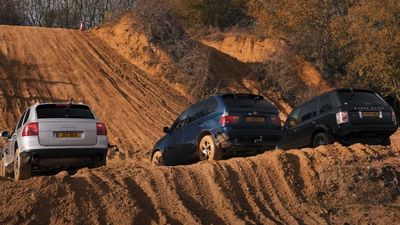 Old BMW X5, Porsche Cayenne, And Range Rover Meet In Off-Road Battle