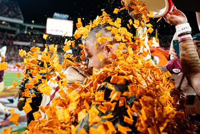 Florida State coach Mike Norvell gets doused in Cheez-It after bowl win