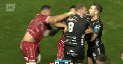 Chaos breaks out and punches thrown as Sione Kalamafoni sees red for Ross Moriarty incident in Scarlets v Dragons clash