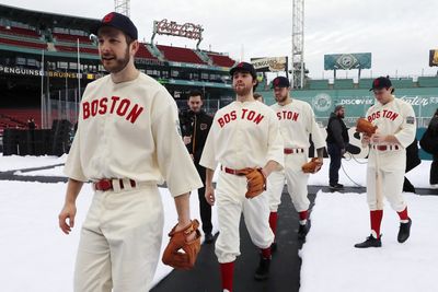 7 awesome photos of the Bruins entering the 2023 Winter Classic dressed like the Red Sox