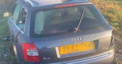 East Lothian resident shares busted up Audi A4 abandoned on rural road