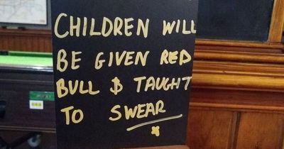 Pub sign threatening to give kids Red Bull and teach them to swear 'obviously just a joke', says landlady
