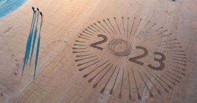 Incredible drone pictures show sand artist’s New Year display on Northumberland beach from above